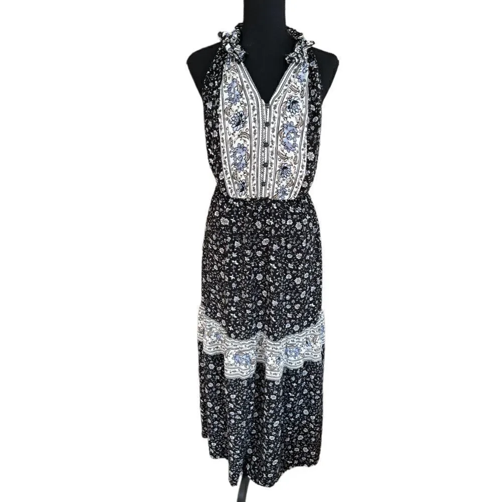 Knox Rose sleeveless floral maxi dress with ruffled neckline size S